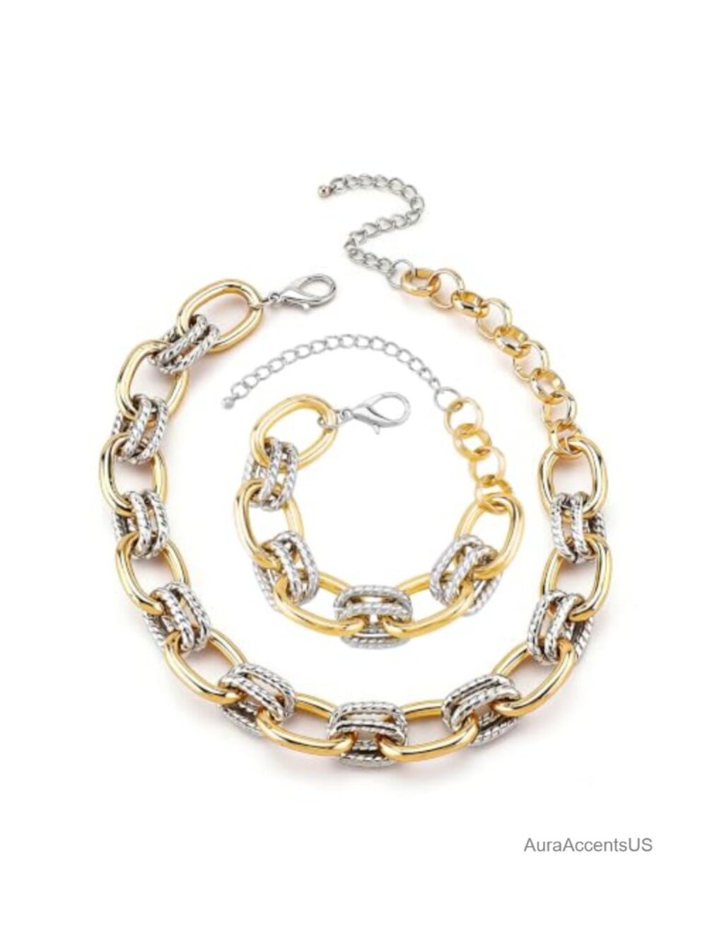 Chunky Twisted Cable Chain Necklace Bracelet Set Alloy Punk Statement Jewelry